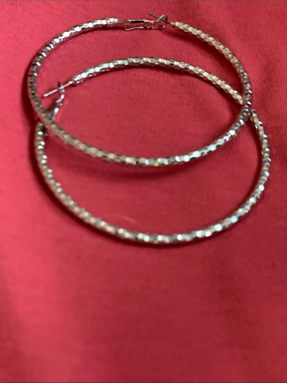 Silver Textured Hoop Earrings - Women Jewelry